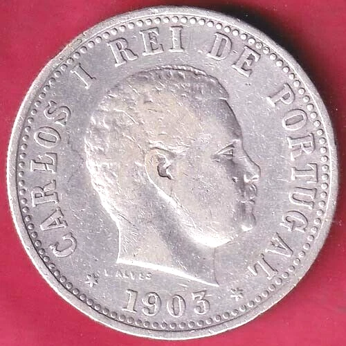 India Portugueza 1903 Carlos I Uma Rupia Rare Silver Coin #Sa51
