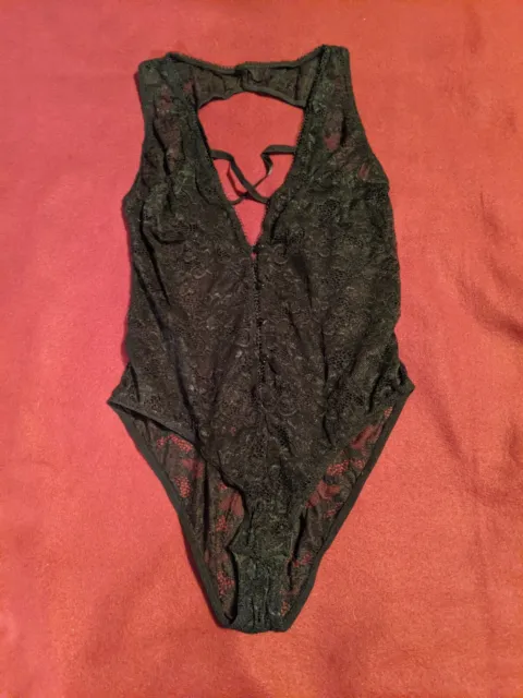 VICTORIAS SECRET LUXE Lingerie Sexy Strappy Black Lace Teddy