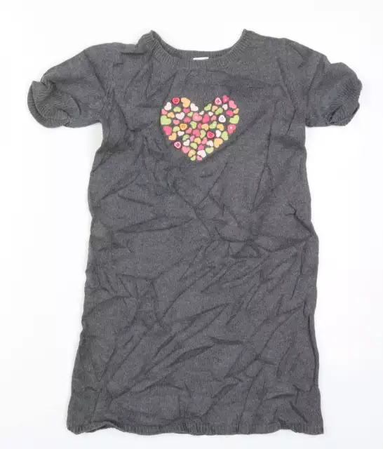 Gymboree Girls Grey Cotton Jumper Dress Size 9 Years Round Neck Pullover - Love