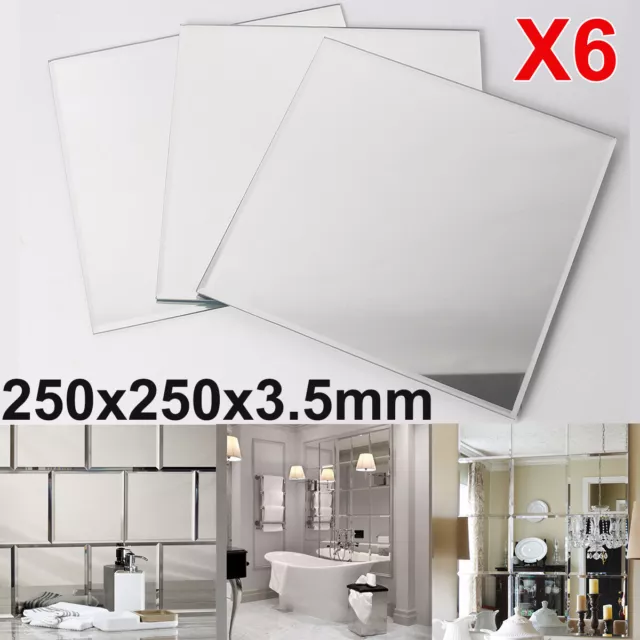 6PCS 25*25cm Square Bevelled Edge Wall Mirror Tile Bricks For Bathroom Bedroom