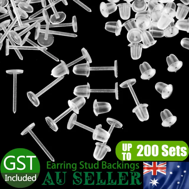 100-200x Clear Plastic Flat Earrings Studs Backings -Transparent Invisible Blank