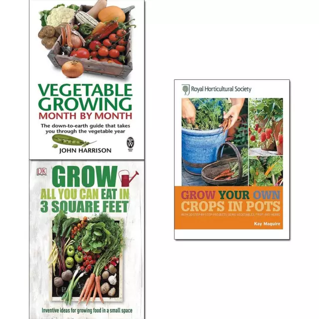 RHS Grow Your Own Vegetable Growing Month by Month 3 Books Collection Set NEW