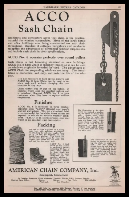 1928 American Chain Co Bridgeport Connecticut Sash Chains Store Display Print Ad