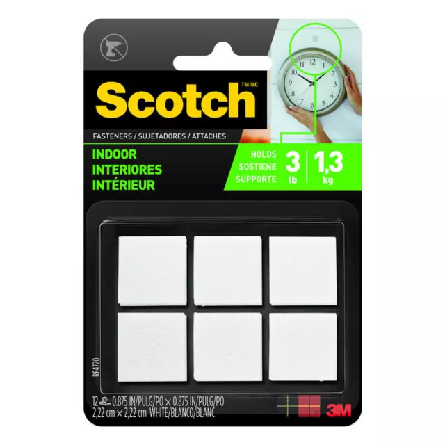 3M Indoor Fasteners White 7/8" x 7/8" 12 Sets/PK (RF4720)