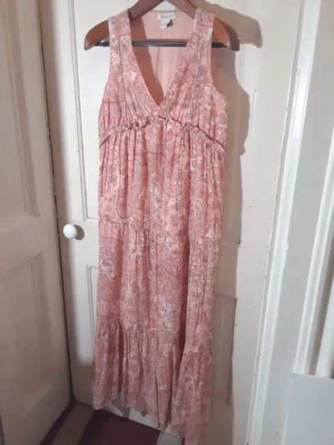 Rachel Zoe Wms. Boho Maxi Dress Sleeveless Empire, Peach Floral Print sz:S