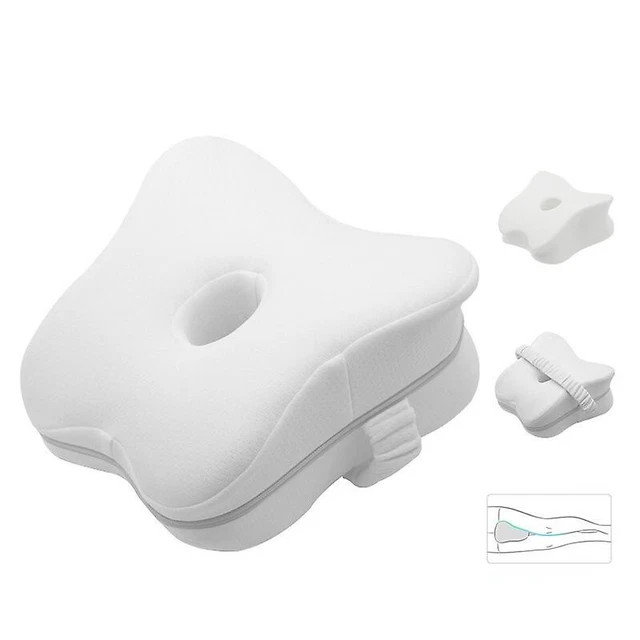 Almohada de rodilla pierna para durmientes laterales cojín de soporte de espuma viscoelástica con correa blanca