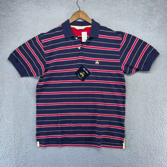 Brooks Brothers Polo Shirt Mens Medium Blue Red Yellow Striped Golden Fleece NEW