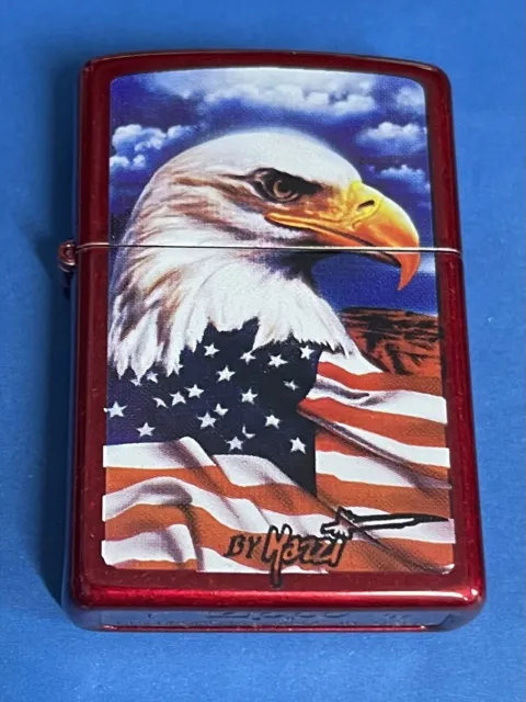 Zippo 2009 Mazzi Eagle With American Flag Red Lighter Unfired In Box V702