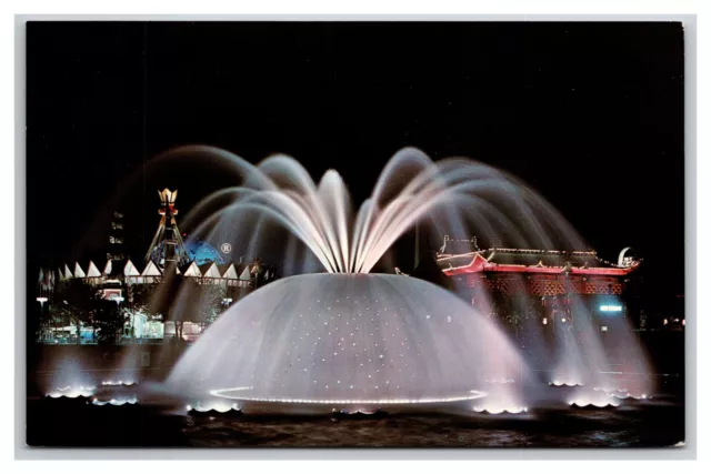 Lunar Fountain Night View New York World's Fair 1964 Chrome Postcard Z8