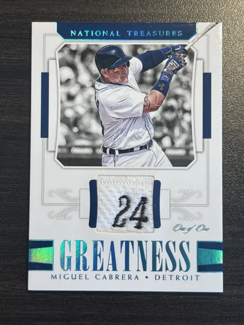 2018 Panini National Treasures Miguel Cabrera Game Used Tag Patch 1/1 Jersey #24