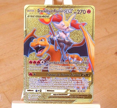 CARTE NEUVE à collectionner Pokémon feuille Or DRACAUFEU ROUSSIL GX ESCOUADE