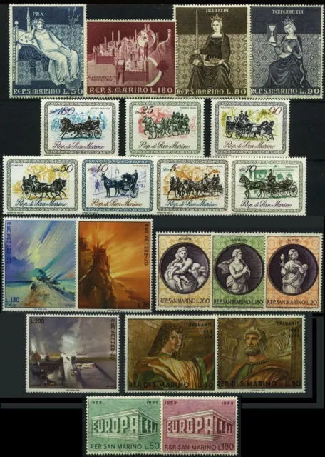 21 Briefmarken 6 komplette Sätze San Marino 1969 Kunst Post Pferde Europa CEPT