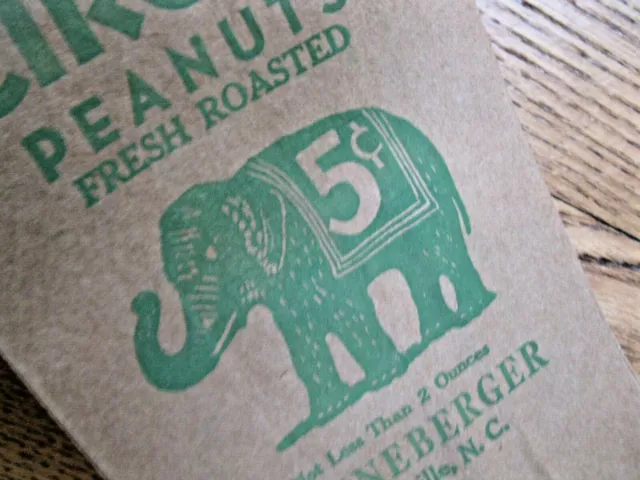 Vintage CIRCUS Peanuts Bag with ELEPHANT Stoneville, NC