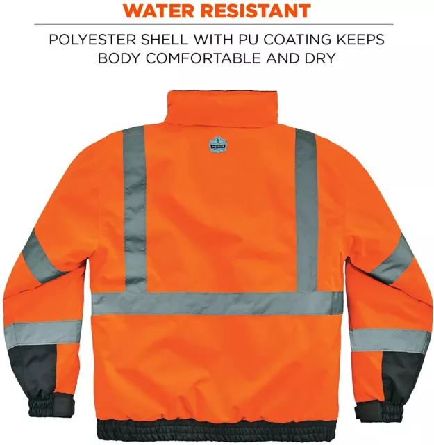 High Visibility Reflective Winter Bomber Jacket, Black Bottom, ANSI Compliant, E 2