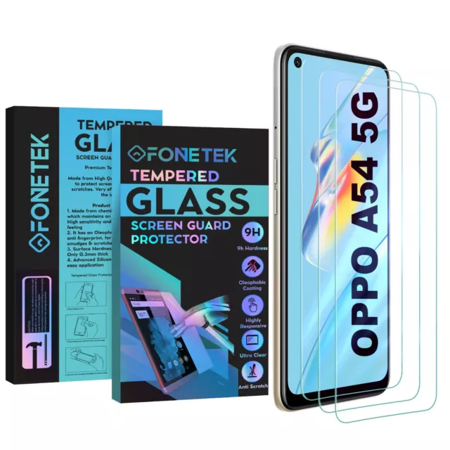 (Pack of 3) For OPPO A54 5G Clear TEMPERED GLASS Screen Protector Guard Cover