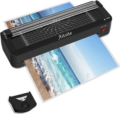 4 en 1 Photo Machine à Plastifier Chaud et Froid avec 9 Pochettes Qfun Plastifieuse A4 A5 A6 Coupe-Papier de Plastification pour Bureau Maison École Arrondisseur d’Angles 