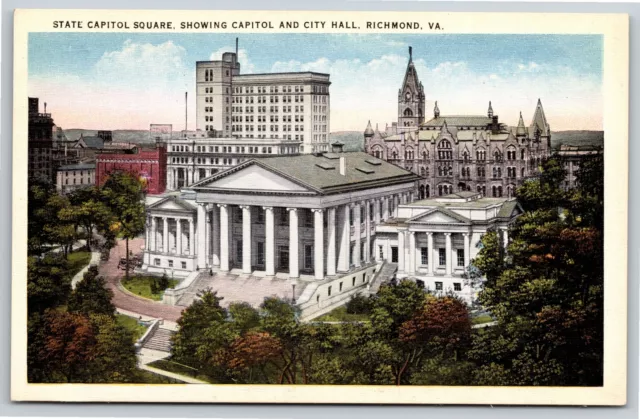 Richmond Virginia~State Capitol Square & City Hall Bldg~Vintage Linen Postcard