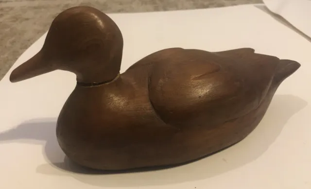 vintage wooden hand carved duck decoy 10” signed  folk art