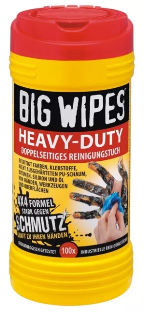 BIG WIPES "Heavy Duty" 100 Stück doppelseitige Reinigungstücher Öl Farbe Silikon