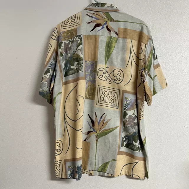 Tori Richard Mens M Yellow Cream Blue Bird of Paradise Silk Aloha Hawaiian Shirt 2