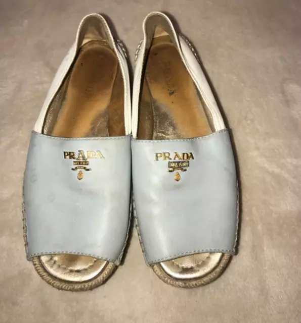 Prada Women Two Tone Leather Peep Toe Platform Espadrilles - Size 38 2