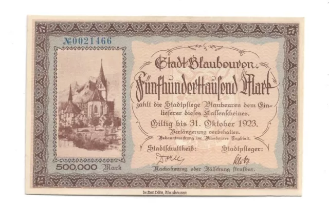 500000 Mark Blaubeuren 1923 UNC