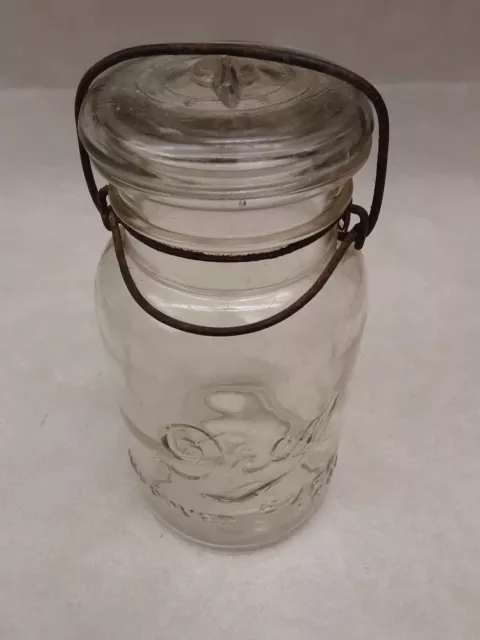 Drey Improved Ever Seal Vintage Mason Jar Clear No Seal Quart Wire Hold Down 34H