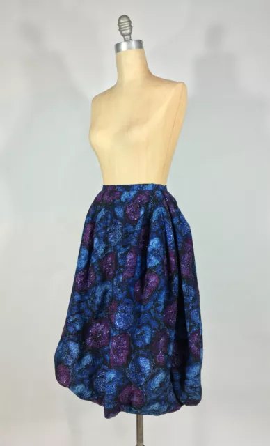 Vintage 1950's NEW LOOK Blue-purple floral sequin bubble cocoon cocktail Skirt 2