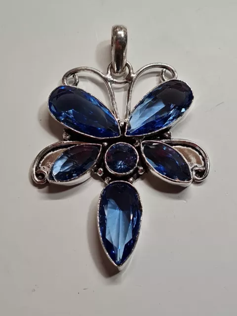 Blue topaz 925 Silver Gemstone butterfly Pendant. Large. Beautiful 1224