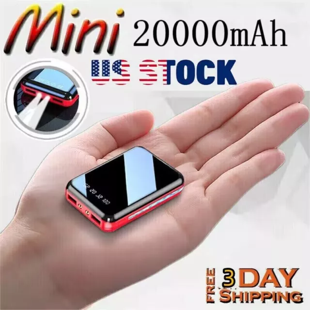 20000mAh Mini Power Bank Dual USB UltraThin External Battery Backup Charger US