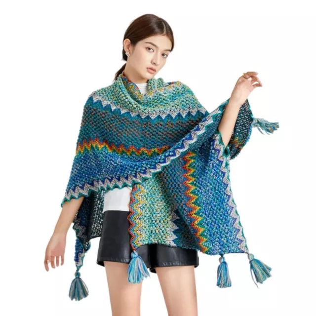 Women's Warm Shawl Wrap Cape Winter Knitted Scarf Patchwork Thickened Shawl AU