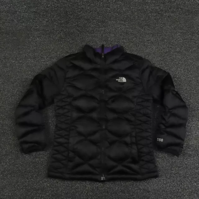 The North Face Puffer Jacket Ragazze Grande Nero 550 Cerniera Piena Finto Collo Trapuntato