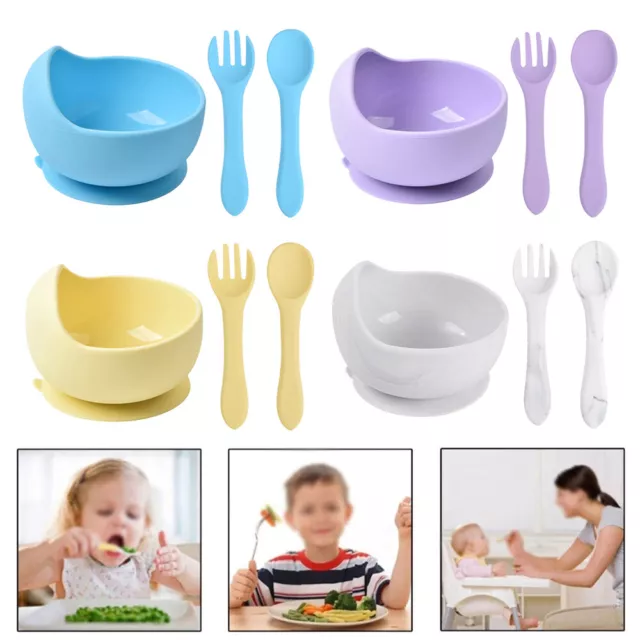 Silicone Suction Bowl With Spoons Non-slip Set For Baby Children Toddler Feeding