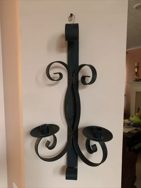 Vintage Large 20”Gothic Cast Iron 2 Arm Candle Holder Wall Hanging