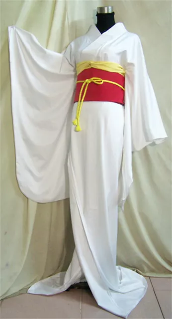 Stock Japanese Traditional Kimono Womens Long White Kimono Cosplay Costume Large