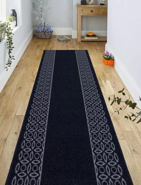 Custom Size Chain Navy Design Slip Resistant Washable Runner Rug 25" Wide