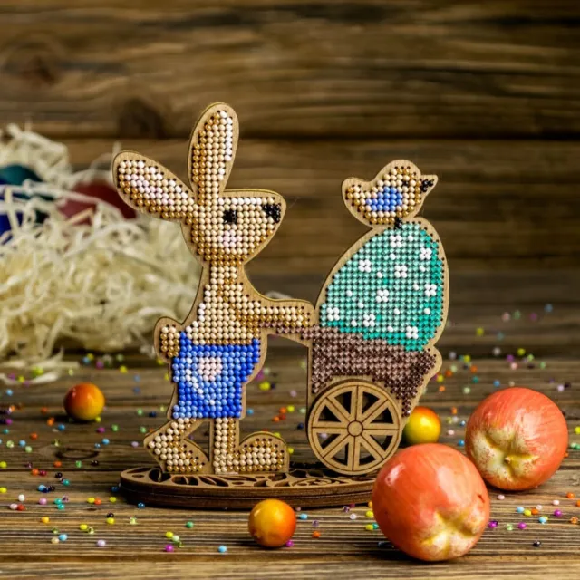 Easter Embroidery Kit, DIY Beaded Figurine, Seed Bead Embroidery on Wood, Easter