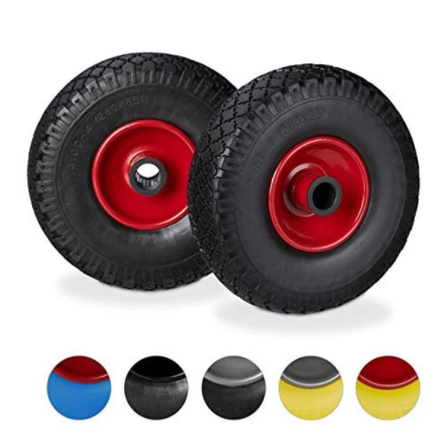 relaxdays Set di 2 Ruote per Carrelli a Mano, Gomma Piena Antipanne, ASSE 25mm,