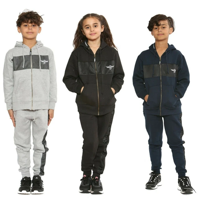 Girls Boys Tracksuit Kids Jogger Sports School Gym DLX Fleece Top Bottom Zip Age