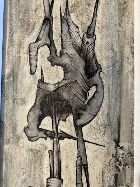 Dessin Abstrait Gouache Sur Papier Années 1960 - Œuvre D'art à Identifier, Style Abstraction