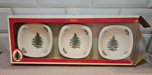 Spode Christmas Tree 5" square dip Bowl Set of 3 With Original Box