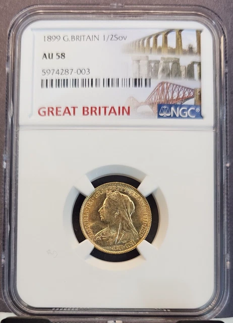 1899 Great Britain Gold 1/2 Sovereign Queen Victoria Ngc Au 58 Nice Luster