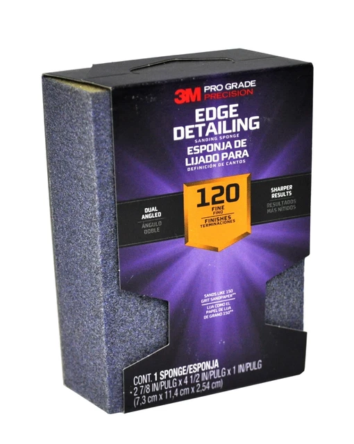 3M Pro Grade Precision Edge Detailing 120 Grit Dual Angle Sanding Sponge