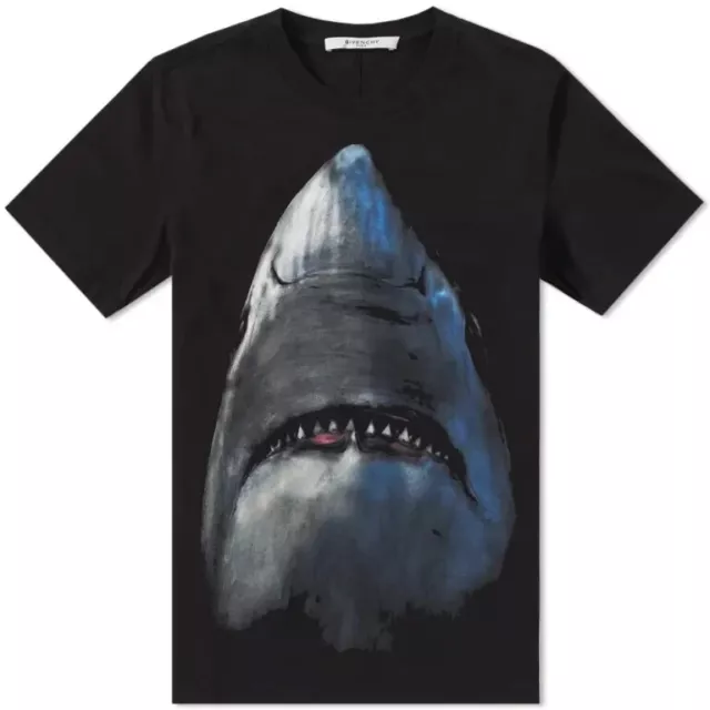 GIVENCHY Shark Tee Black Cotton Full Graphic Cuban Fit T-Shirt - Size Medium