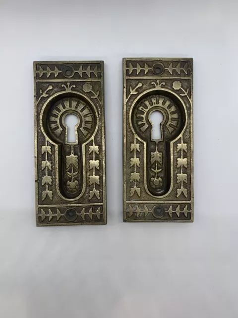 2 Antique Vintage Victorian Eastlake Ornate Pocket Door Pulls Handles