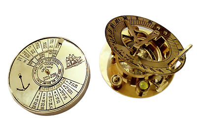 Set of 2 Brass Sundial Compass With Calendar Paper Weight Collectible Gift