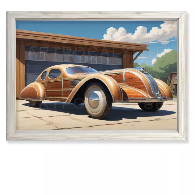 A3+ Original Art Print  "Timeless Timber: 1930'S Wooden Speedster"