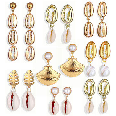 Fashion Women Cowrie Shell Drop Earrings Ear Stud Hoop Earrings Ear Jewelry Gift