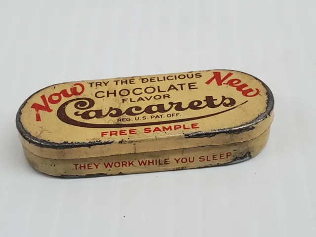 Vintage Chocolate Flav Cascarets Laxative Tin Advertising Sterling Products Inc.