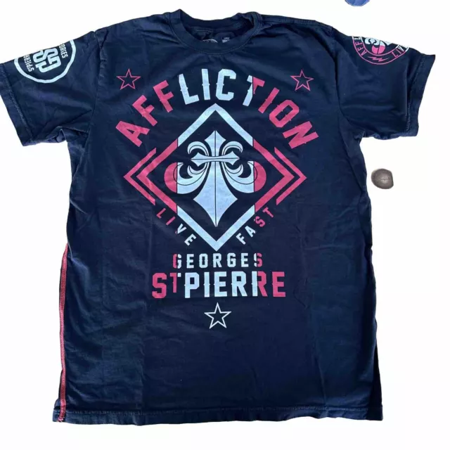 Affliction Shirt Mens L Black Georges St Pierre GSP MMA Mixed Martial Arts Tee